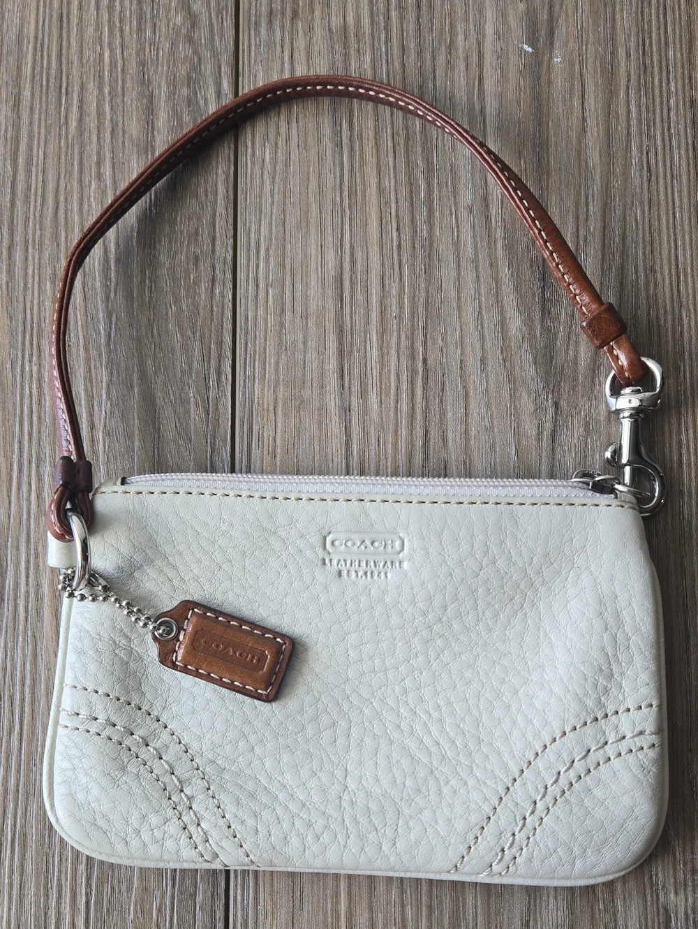 Coach Pebbled Leather Cream Wristlet